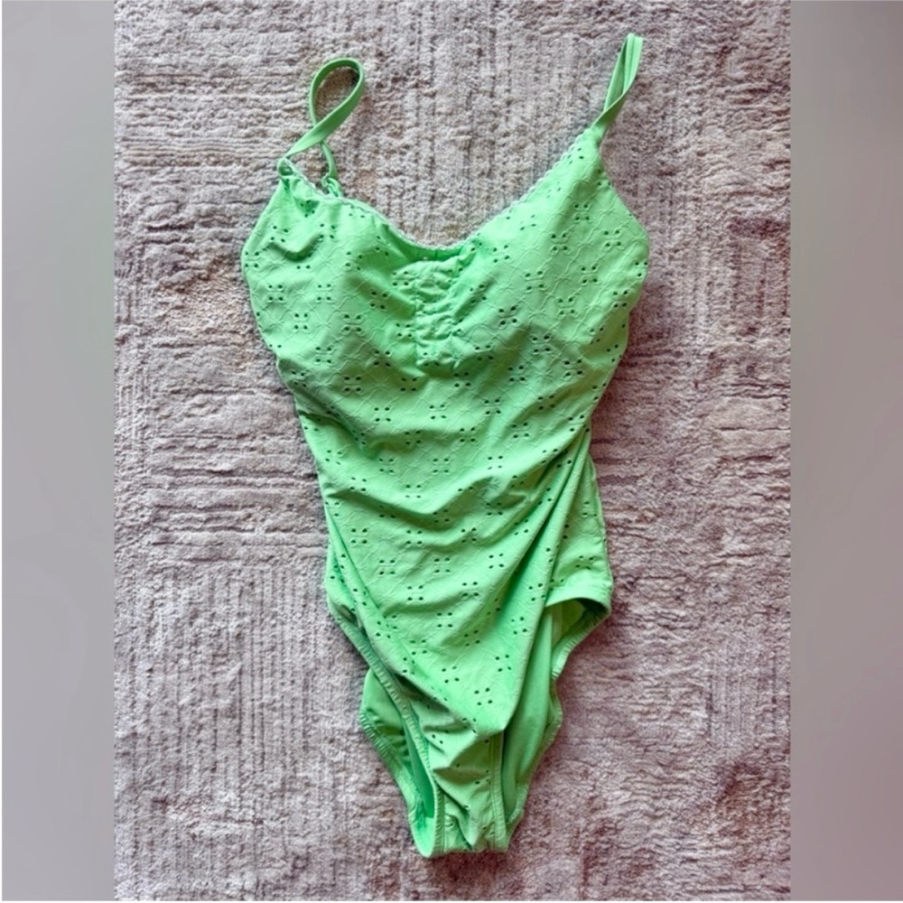 Time and Tru Light Green Eyelet One Piece Swimsuit